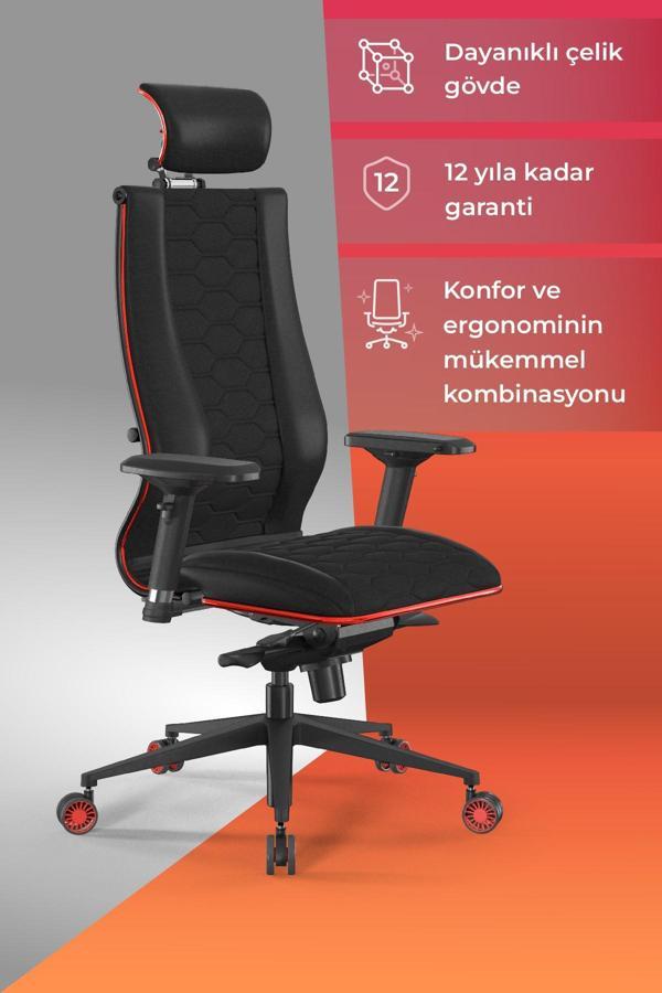 Metta Samurai Red Ergonomik Fileli ve Deri Oyuncu / Ofis Koltuğu - 2E2.3.7.F - Image 1