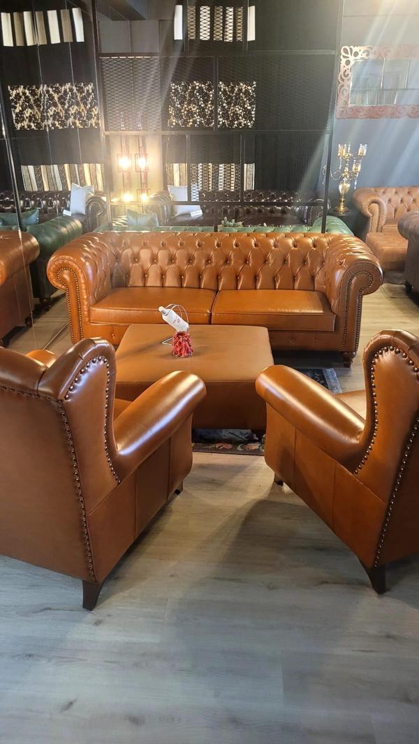 3A MOBİLYA HAKİKİ DERİ PREMİUM HAMPTON CHESTERFİELD TAKIMI ( - Image 1
