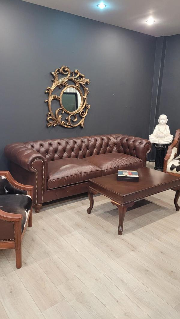 3A MOBİLYA İTALYAN HAKİKİ DERİ TEXAS CHESTERİELD TAKIMI 3+1+1 - Image 1