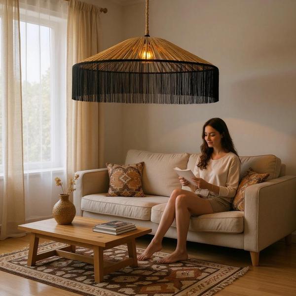 Japon Şapkası Rafya Siyah Püsküllü çap 100 - Image 1