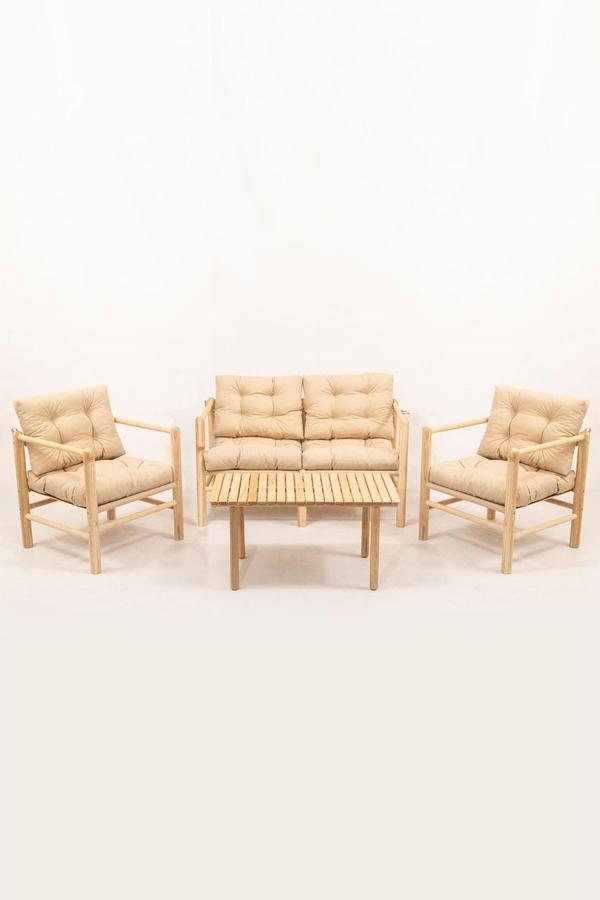 Gloria Ahşap Balkon Bahçe Teras Oturma Grubu - Bahçe Mobilyası (Minderler Dahil) - Image 1