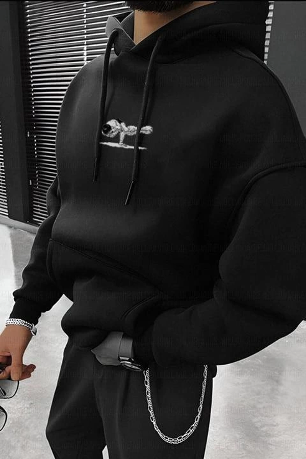 VF-Baskılı Kapüşonlu ve Kordon İpli Sweat - Siyah - - Image 1