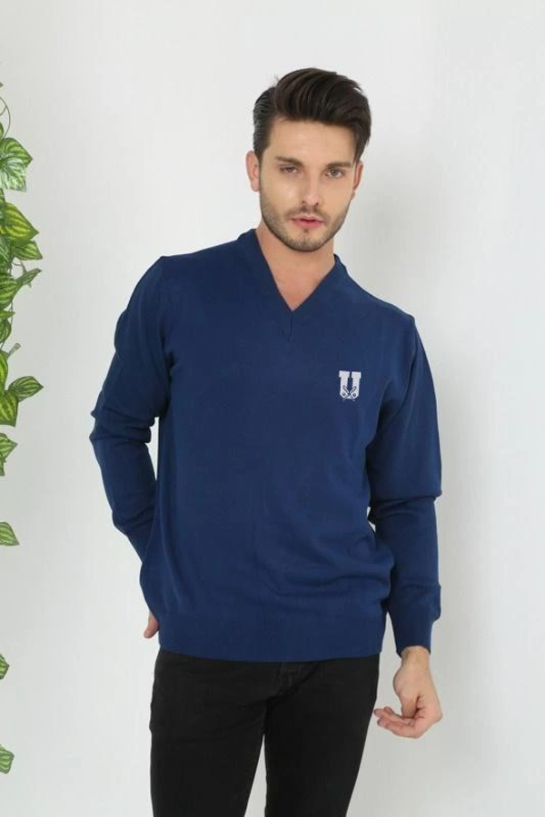 VF-Baskılı V Yaka Uzun Kol Dokuma Triko - Indigo - - Image 1