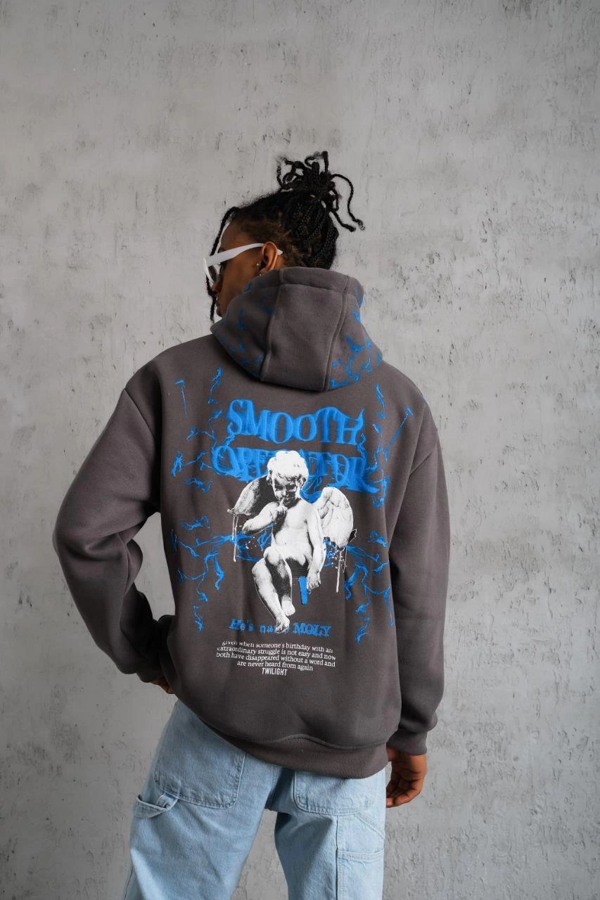 VF-Erkek Yıldırım Baskılı Kapşonlu Sweatshirt - Gri - Image 1