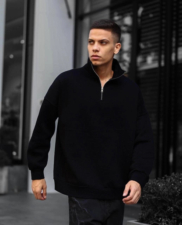 VF-Yarım Fermuarlı Üç İplik Sweatshirt - Siyah - - Image 1