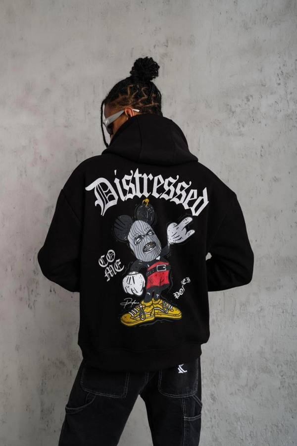 VF-Üç İplik Baskılı Kapüşonlu Sweat - Siyah - - Image 1