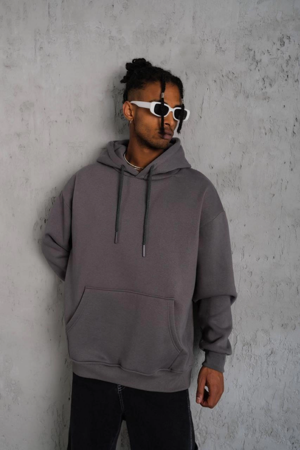 VF-Düz Kapüşonlu Sweat - Gri - - Image 1