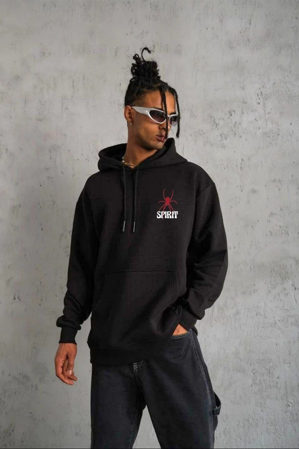 VF-Kapşonlu Baskılı Sweetshirt - Siyah - - Image 1