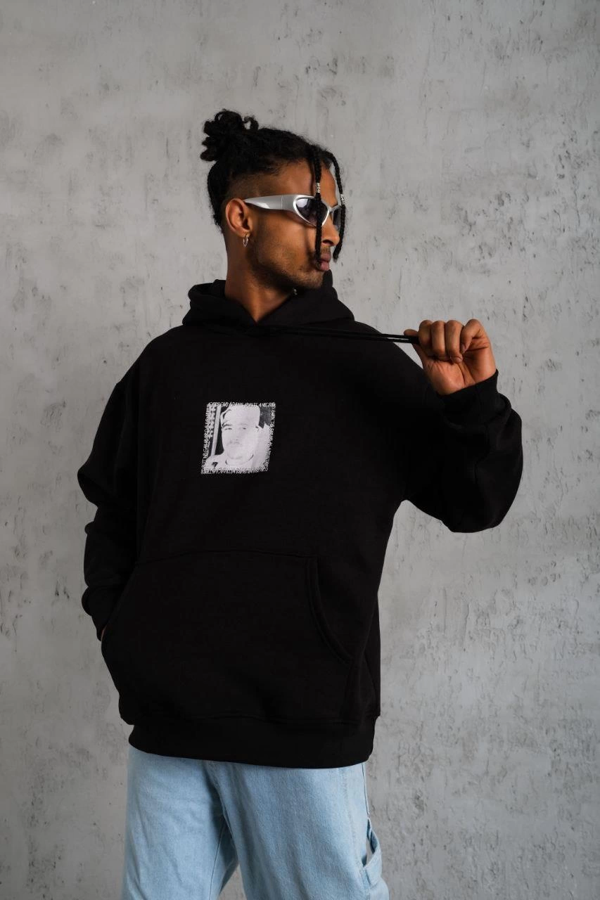 VF-Ön Arka Baskılı Kapşonlu Sweat - Siyah - - Image 1