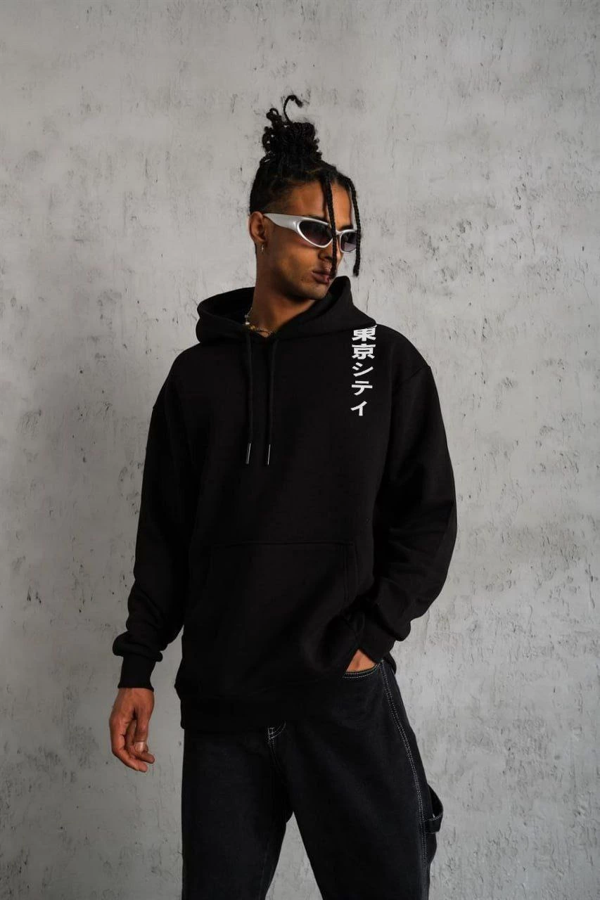 VF-Kapşonlu Uzun Kol Baskılı Sweetshirt - Siyah - - Image 1