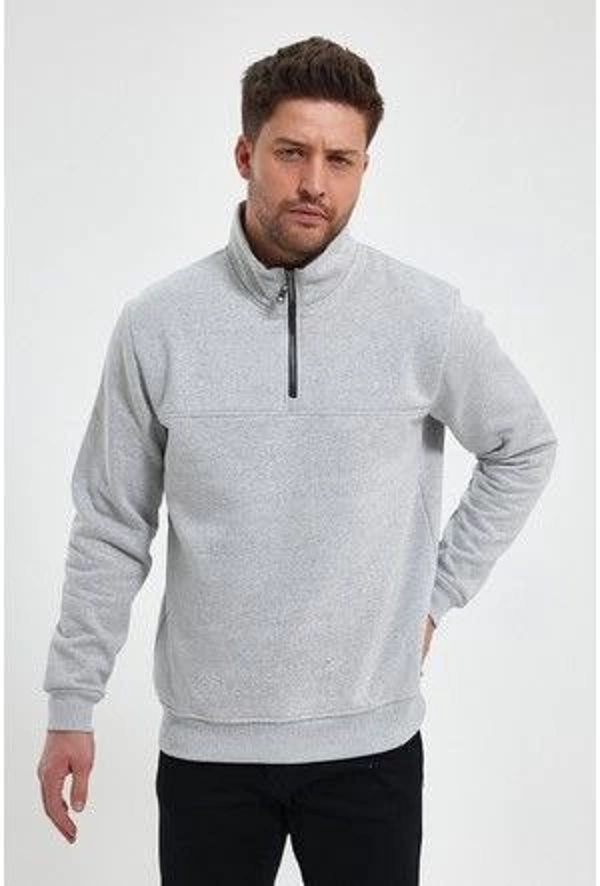 VF-Oversize Yarım Farmuarlı Yakalı Basic SweatShirt - Gri - - Image 1