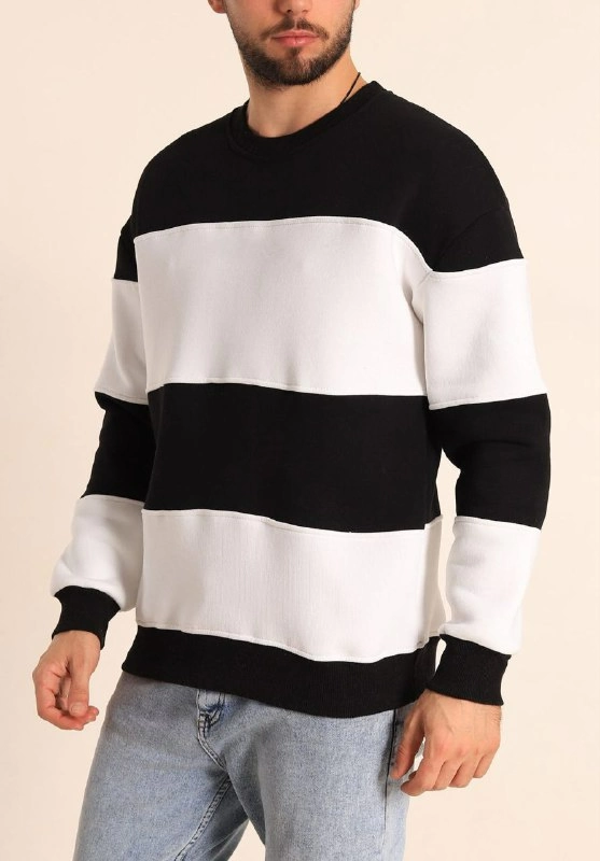 VF-Parçalı Bisiklet Yaka Baskılı SweatShirt - Siyah - - Image 1