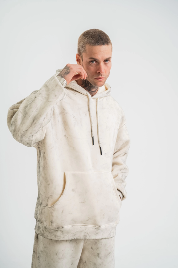 VF-Double Oversize Kapşonlu Yıkamalı SweatShirt - Krem - - Image 1