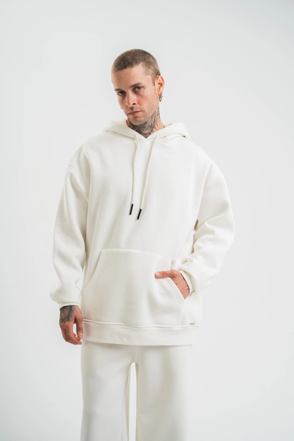 VF-Double Oversize Kapşonlu Basic SweatShirt - Beyaz - - Image 1