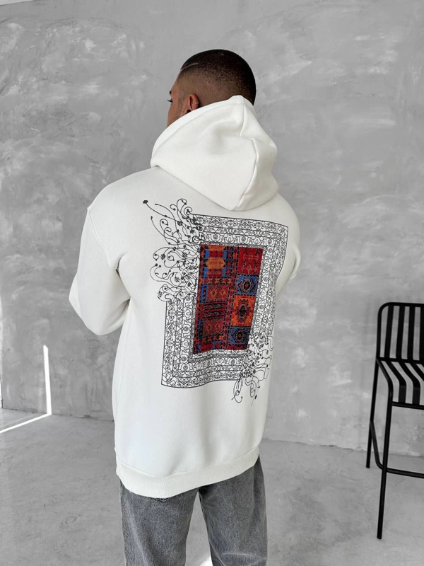 VF-Uzun Kol Kapüşonlu Ön Ve Arka Baskılı SweatShirt - Beyaz - - Image 1