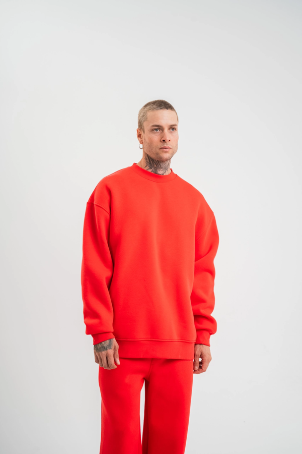 VF-Uzun Kol Bisiklet Yaka Basic SweatShirt - Kırmızı - - Image 1