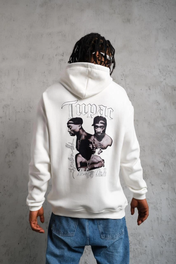 VF-OversizeKapüşonlu Sweat – Kol ve Etek Ribana DetaylıBeyaz - - Image 1