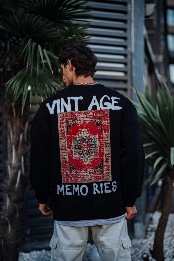 VF-Oversize Bisiklet Yaka Üç İplik Baskılı SweatShirt - Siyah - - Image 1