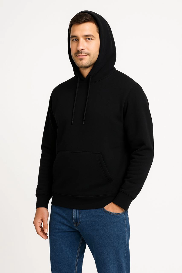 VF-Üç İplik Kapüşonlu Kanguru Cepli SweatShirt hoodie - Siyah - - Image 1