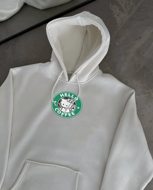 VF-Üç İplik Penye Uzun Kol Kapüşonlu SweatShirt - Beyaz - - Image 1