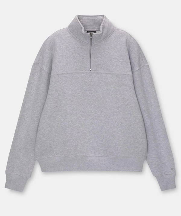 VF-Oversize Yarım Farmuarlı Yakalı Basic SweatShirt - Gri - - Image 1