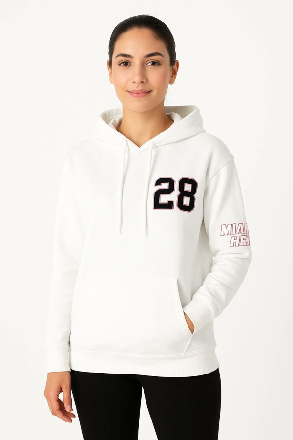 VF-Üç İplik Kapüşonlu Ön ve Arka Baskılı SweatShirt hoodie - Beyaz - - Image 1