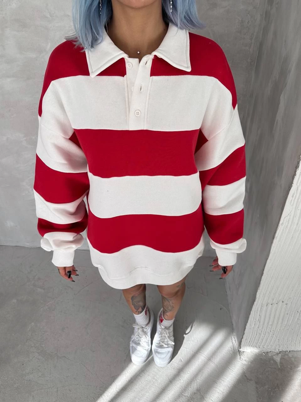 VF-Üç İplik Parçalı Yakalı SweatShirt - Kırmızı - - Image 1