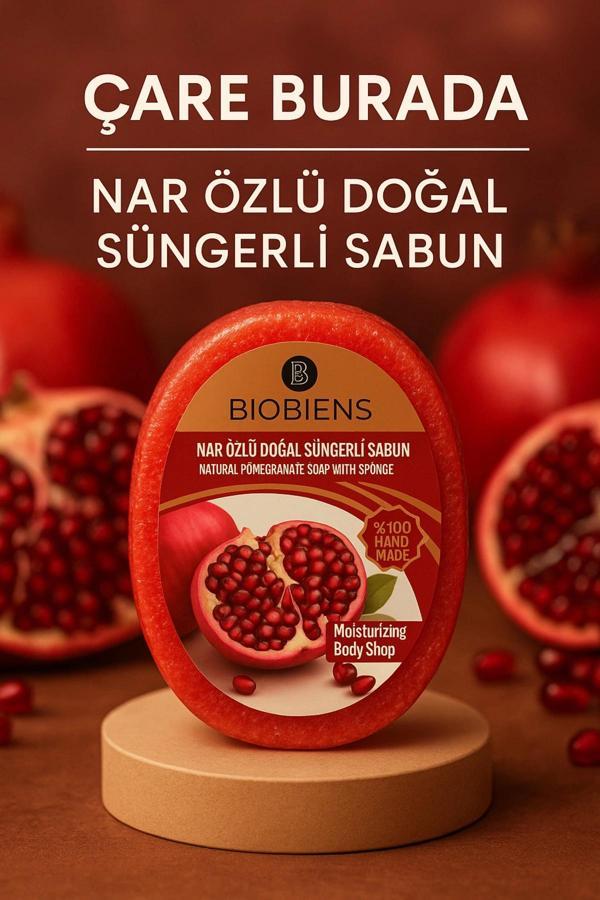 Biobiens - Nar Özlü Doğal Süngerli Sabun 135 gr - Image 1