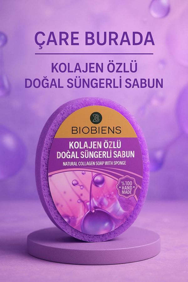 Biobiens - Kolajen Özlü Doğal Süngerli Sabun 135 gr - Image 1