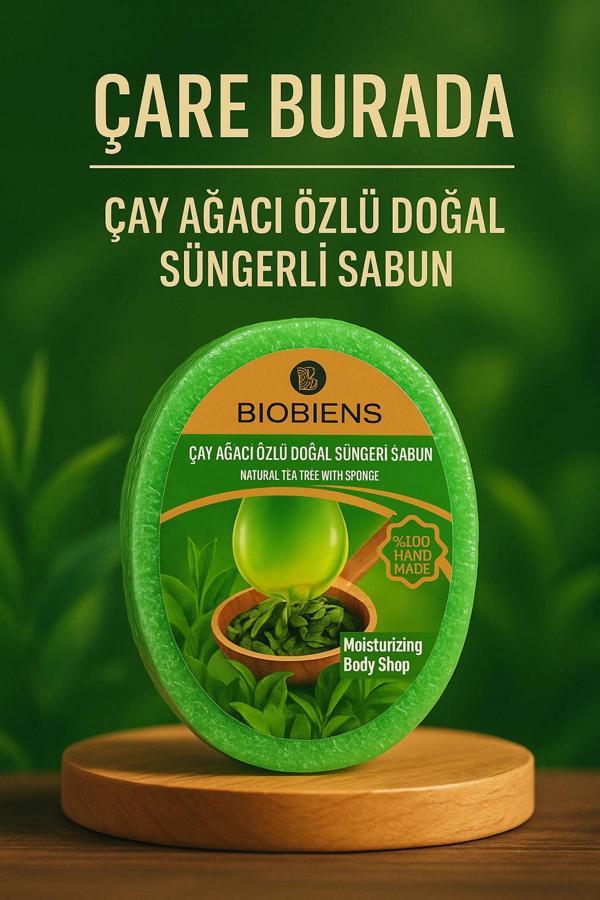 Biobiens - Çay Ağacı Özlü Doğal Süngerli Sabun 135 gr - Image 1