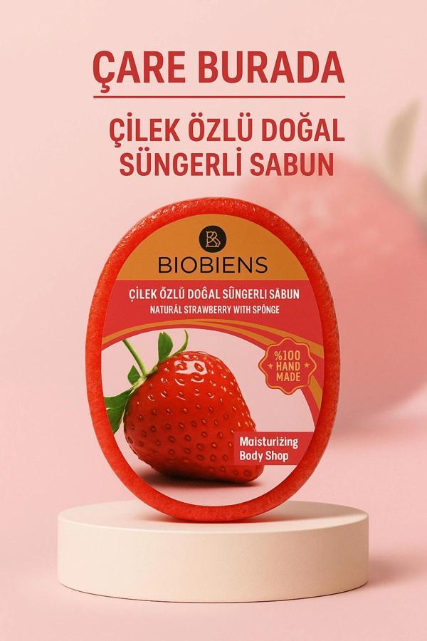 Biobiens - Çilek Özlü Doğal Süngerli Sabun 135 gr - Image 1