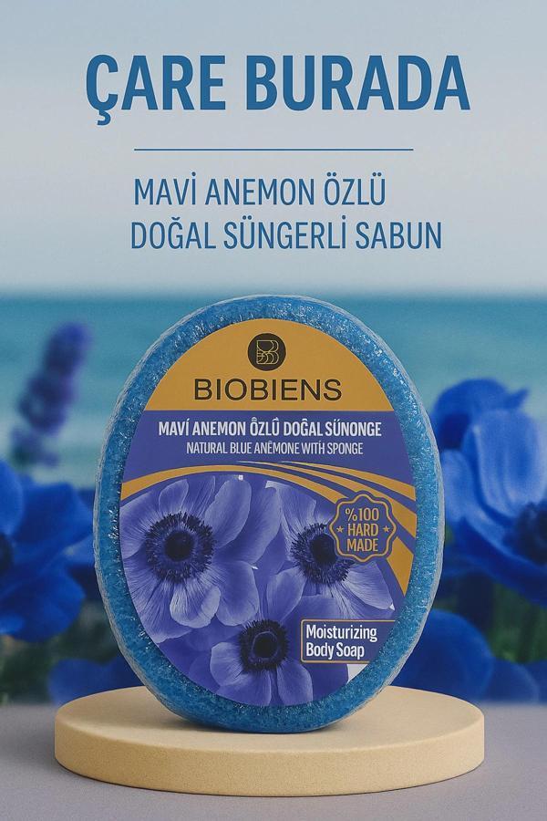 Biobiens - Mavi Anemon Özlü Doğal Süngerli Sabun 135 gr - Image 1
