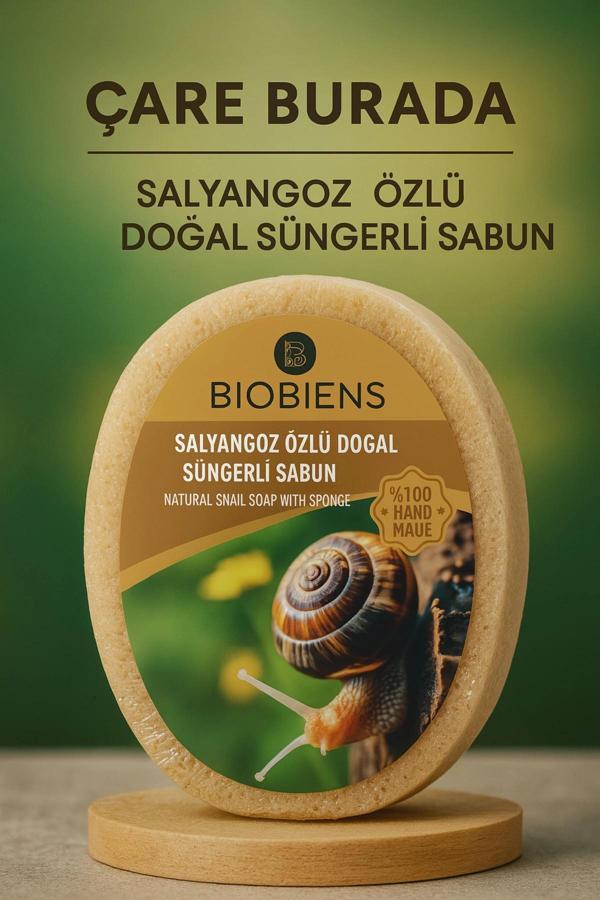 Biobiens - Salyangoz Özlü Doğal Süngerli Sabun 135 gr - Image 1