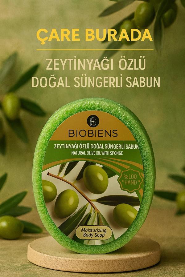 Biobiens - Zeytinyağı Özlü Doğal Süngerli Sabun 135 gr - Image 1