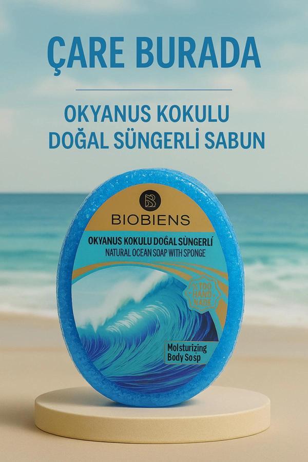 Biobiens - Okyanus Kokulu Doğal Süngerli Sabun 135 gr - Image 1