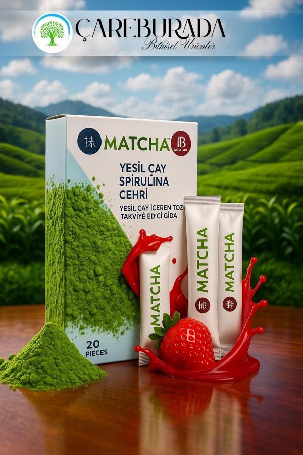 MATCHA YEŞİL ÇAY+SPİRULİNA+CEHRİ ÇİLEK AROMALI - Image 1