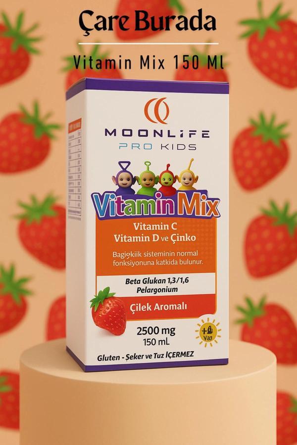 Moonlife - Çilek Aromalı Vitamin Mix 150 Ml (Çinko & Vitamin C & Vitamin D) - Image 1