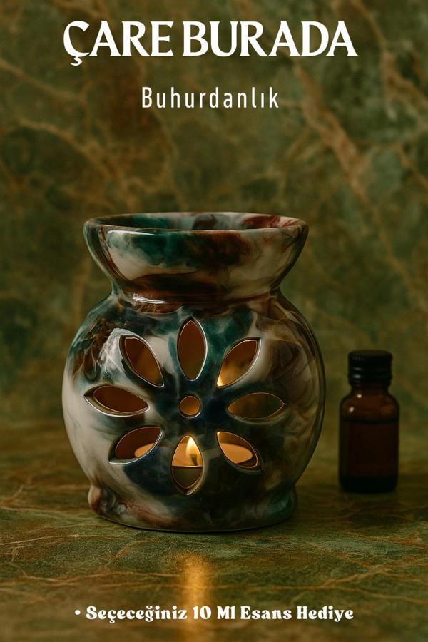 Karışık Mermer Desenli Buhurdanlık (Seçeceğiniz 10 Ml Esans Hediye) - Image 1