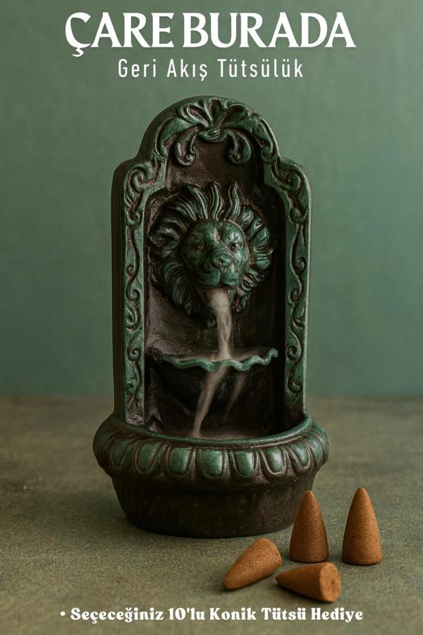 Aslan Geri Akış Tütsülük (Yeşil Renk) - (Seçeceğiniz 10'lu Konik Tütsü Hediye) - Image 1