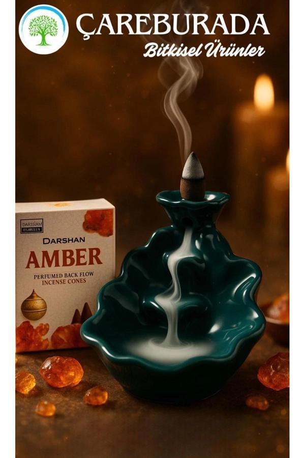 Darshan Amber Geri Akış Tütsüsü + Yaprak Şelale Seramik Tütsülük - Image 1