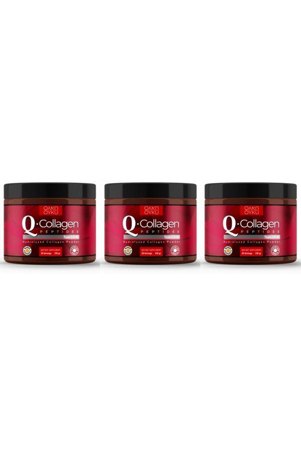 Öykü Q-Collagen Hidrolize Kolajen - Tıp 1-2-3 -Vitamin C (238 Gr Toz) 3 Kutu / Ilaç Kutusu Hediyeli - Image 1