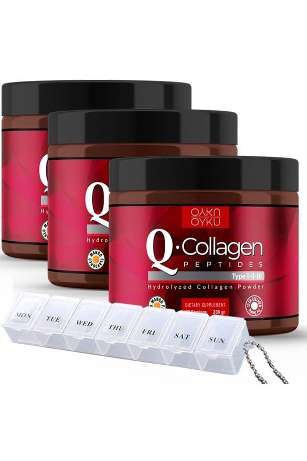 Öykü Q-Collagen / Collagen / Kolajen / Tip 1-2-3 Vitamin C (238Gr Toz) 3 Kutu / Ilaç Kutusu Hediye - Image 1