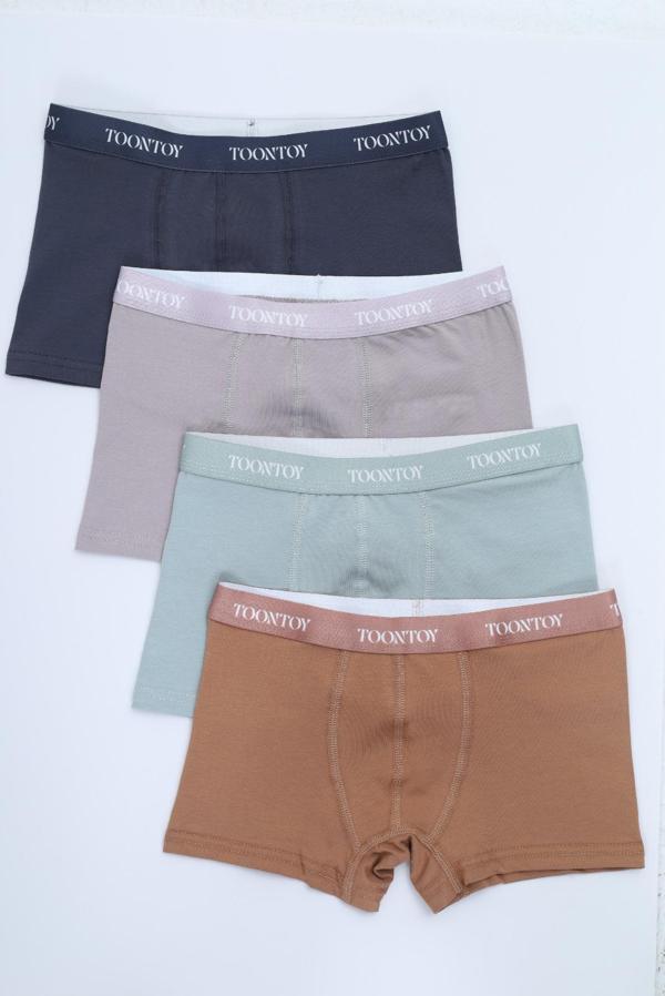 Toontoy Erkek Çocuk Kemer Yazılı Düz Baskılı 4lü Paket Boxer  - Image 1