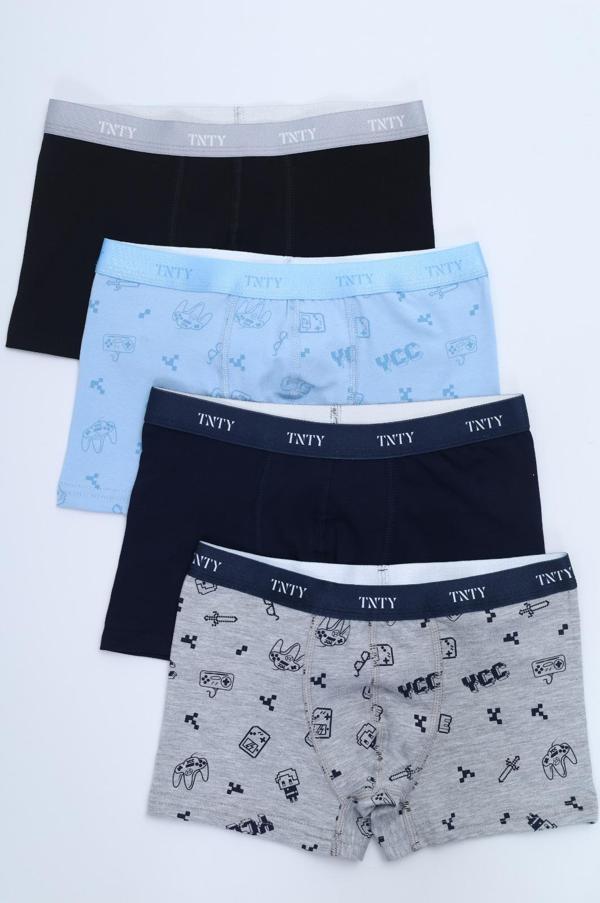 Toontoy Erkek Çocuk Baskılı Desenli  Beli Lastikli 4lü Paket Boxer  - Image 1