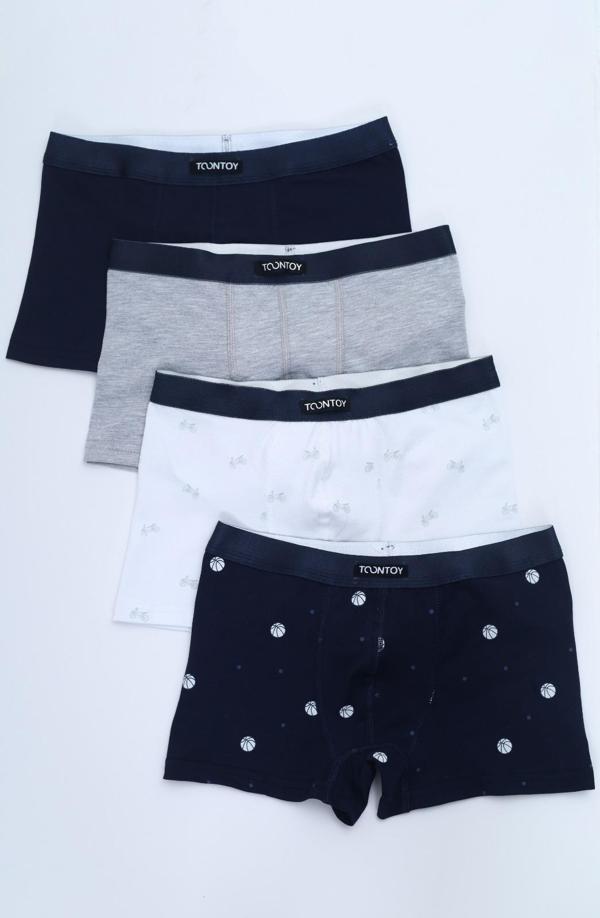 Toontoy Erkek Çocuk Baskılı Düz Desenli 4lü Paket Boxer  - Image 1