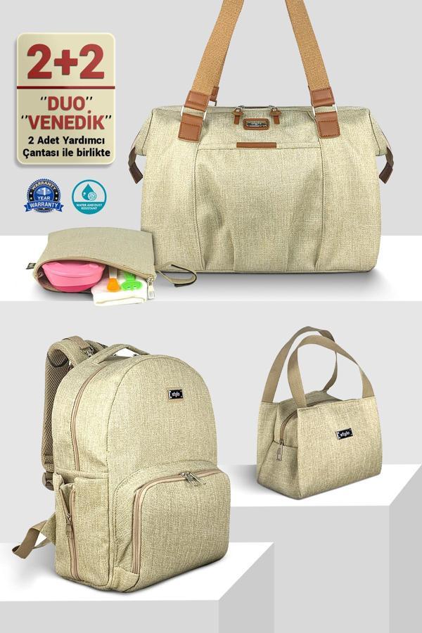 Stylo Anne Bebek Bakım Kadın Omuz Çantası Venedik & Duo Anne Bebek Bakım Sırt Çantası Takım-Bej - Image 1