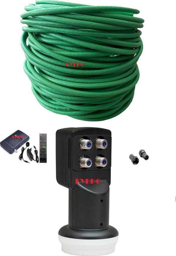 Eyepc 4 Lü Lnb+35 Metre Dış Ortam Yeşil Uydu Anten Kablosu +Hd Uydu Cihazı 4 Adet F Konnektör - Image 1