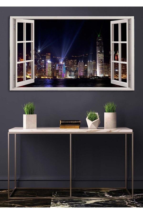 Açılır Pencere Görünümlü Şehir Manzaralı Kanvas Tablo - Image 1