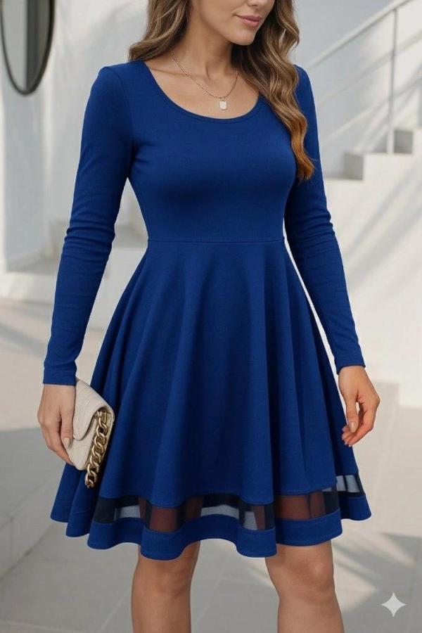 MDB Etek Tül Detay Krep Elbise - Image 1