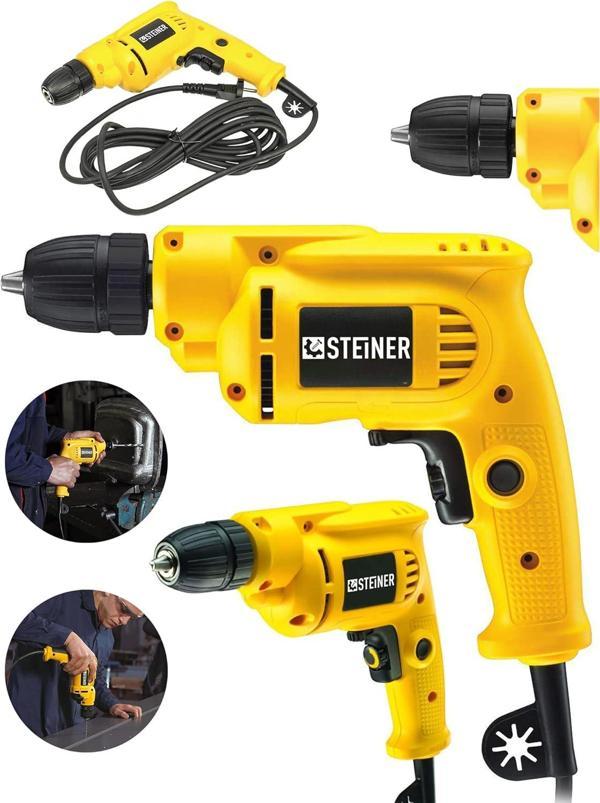 Steiner Alman 1400 Watt 10 Mm Professional Bakır Sargılı Kablolu Darbesiz Vidalama Matkap Sarı - Image 1